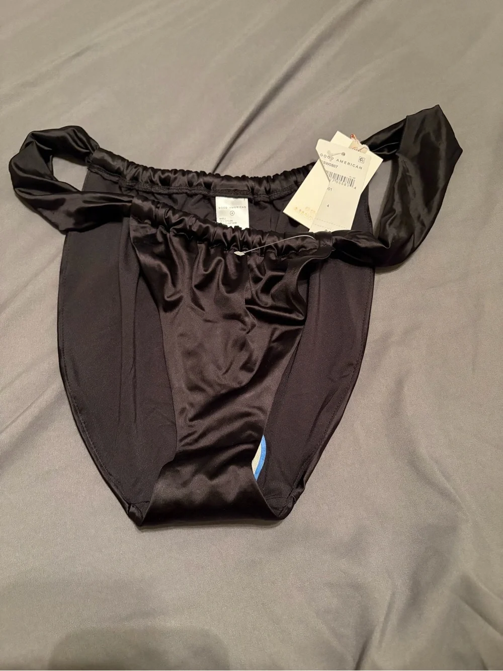 Good American Black Satin High-Cut Bikini Brief